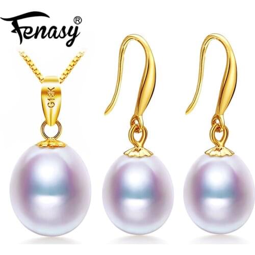 FENASY 18k gold earrings pearl jewelry,18K Gold pendant pearl Jewelry necklaces & pendant for lovers send s925 silver necklaces