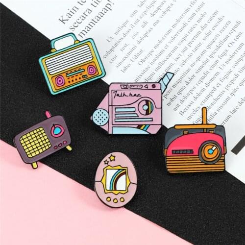 Cute Recorder Radio TV Gacha Enamel Pin Metal Button Badge Bag Hat Coat Lapel Pins Vintage Brooch Jewelry Accessories Kids Gifts