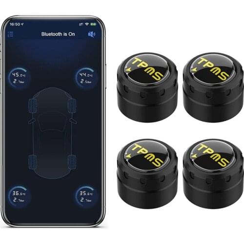 Bluetooth 5.0 Tire Pressure Monitoring System with 4 External Sensors TPMS for iOS and Android APP Monitoring Alarm 1.5~92.6Psi