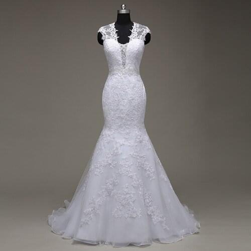 Appliques flowers mermaid wedding dresshigh quality white ivory vestido de noiva brides dress ball gown