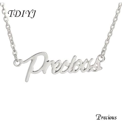 TDIYJ New Precious Word Necklace 17'' Monogram Letters Pendant Necklace for Women Jewelry 5Pcs