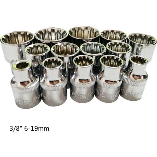 14 Pcs 3/8" 6-19mm Universal 12 Tooth Socket Wrench Head Inner Hexagon Spanner Allen Head Auto Repair Tools