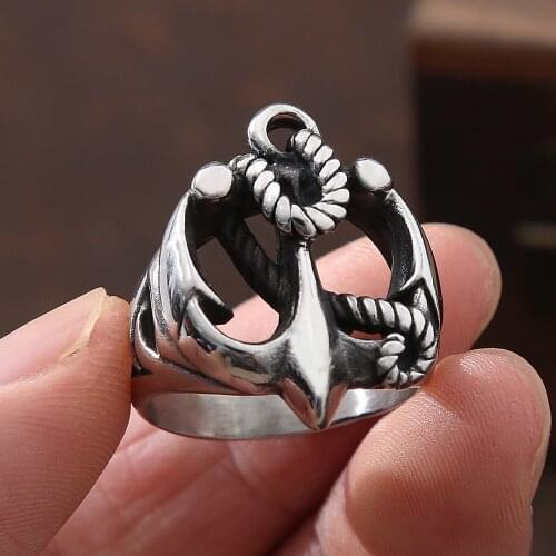 Vintage Nordic Pirate Stainless Steel Sailor Anchor Ring Amulet Jewelry Punk Hip Hop Hollow Biker Viking Ring Men Gift Wholesale