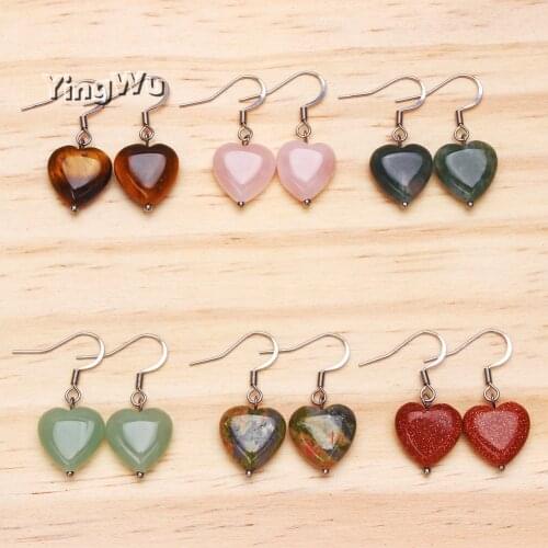 Yingwu Heart Stone Earrings Women Lady Dangle Drop Earring Natural Stone Stainless steel dangle earrings Hook Jewelry Gift