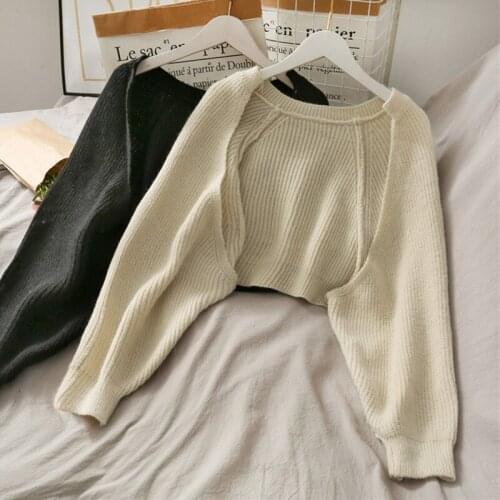 2021 Fall Winter Cardigans Crop Top Women Lantern Sleeve Casual Shawl Loose Knitted Sweater Female Irregular Coat Korean Clothes