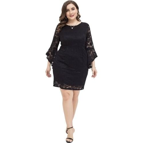 Women Black Lace Sexy Plus Size Dress Cute XL-4XL XXL XXXL 3XL XXXXL Party Cocktail Evening Birthday Dresses For Fat 100KG Woman
