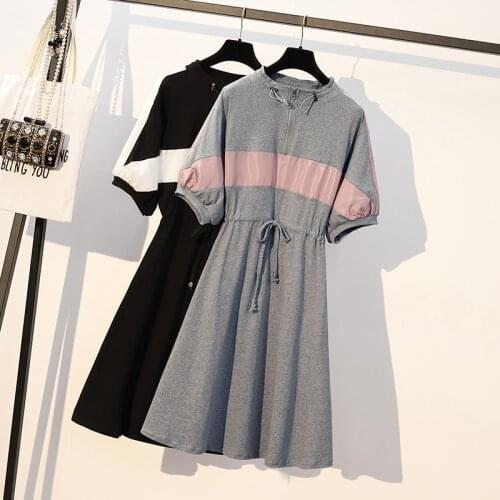 Plus size women elegant casual sport dresses for women o neck high waist pleated dress office ladies vestidos de verano 2021