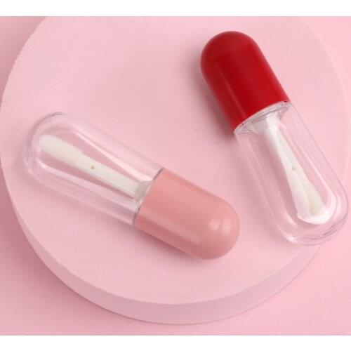 1pcs 4ml Lip Glaze Tube Mini Cute Portable Capsule Flat Lipstick Tube Pink Cap Lip Gloss Tube With Wands Diy Cosmetic Containers