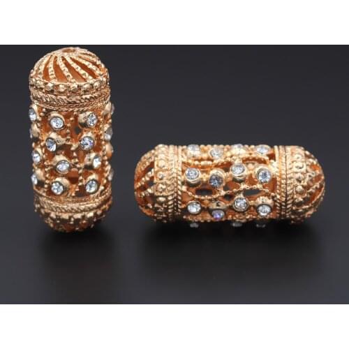 10pcs Long Tube Metal Spacer Beads Charms Beads Hole 2.3mm Crystal Paved DIY Jewelry Findings for Dubai Men Women Jewelry Set