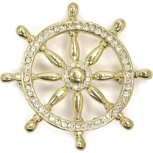 12pcs/lot Wholesale Vintage navy style brooch male suit corsage rudder badge crystal pin jewelry C102607