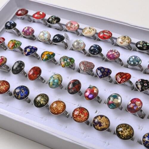 20pcs/lot Vintage Flower Shell Style Stainless steel Resin Jewelry Rings For Women Party Gift Band Rings