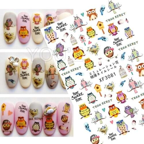 3D owl and Feather Nail Sticker for Manicure Design Decals Nail Art Sticker Decoration Back Glue Adhesive Sticker for Nails Foil