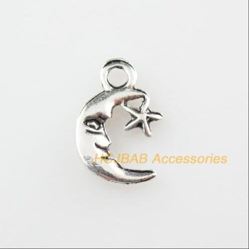 45 New Smile Moon Star Charms Tibetan Silver Tone Pendants 9x14mm
