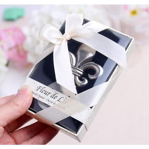 50pcs French Fleur De Lis Elegant Pewter Bottle Beer Opener Wedding Favors Party Gift Elegant Box SN1008