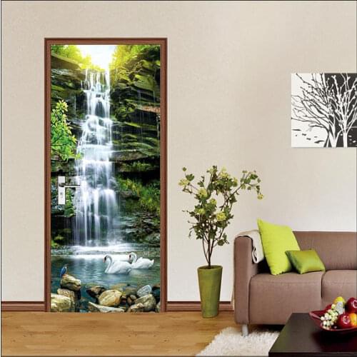 Free Shipping 3D Waterfall Door Mural Wallpaper mural Wall Print Decal Wall Deco Wall Mural Photo self adhesive door wrap