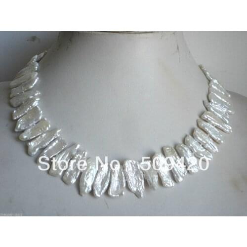 ~~ Free Shippingcultured white biwa pearl necklace 17"