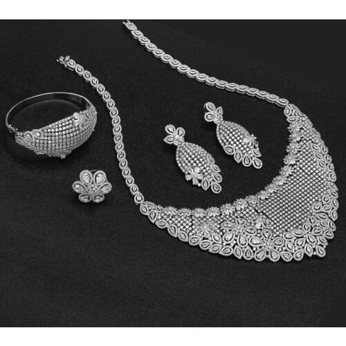 Big Luxury 4PCS African Jewelry Sets For Women Wedding Cubic Zircon Crystal CZ Engagement Indian Gold Bridal Jewelry Sets