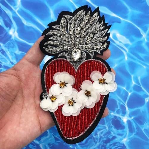 Handmade Bead Love Heart Patch Clothing DIY Accessories Decorative Flowers patch Decals