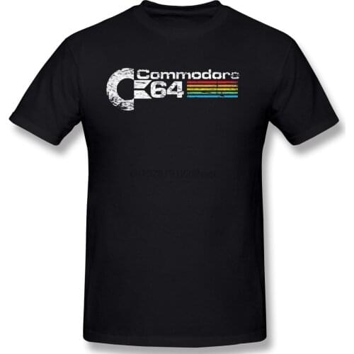 Men T-Shirts Funny Round Neck Short Sleeve Tops Retro Commodore 64 Pure Cotton Tees Funny Harajuku tShirt