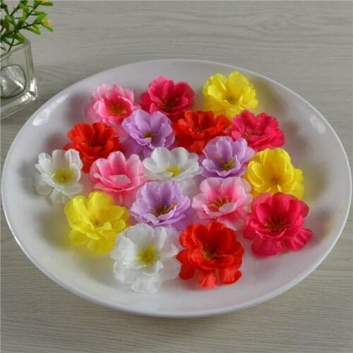 Yoshiko 50Pcs Artificial Silk Peach Blossom Flower Heads for Wedding Party Table Gift DIY home Decoration fake simulation flower