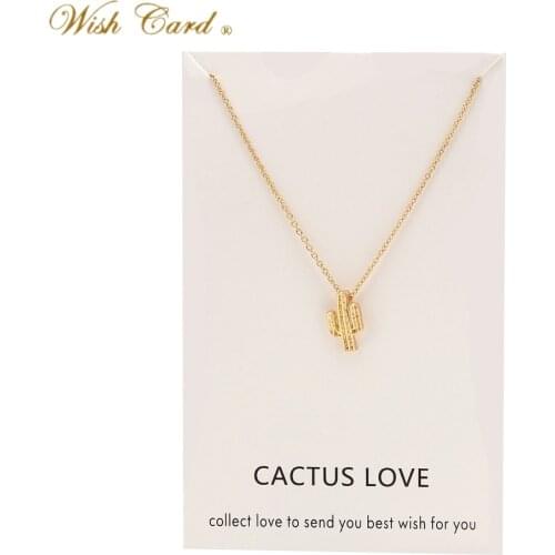 Wish Card Fashion Cactus Pendant Necklace Love Choker Collier Link Chain Gold Color Silver Color For Women Jewelry Gift EY3523