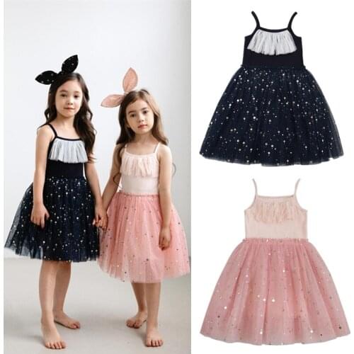 Girls Summer Sleeveless Princess Dress Kids Wedding Starry Sequins Tutu Sling Vestidos Children Elegant Party Birthday Clothes