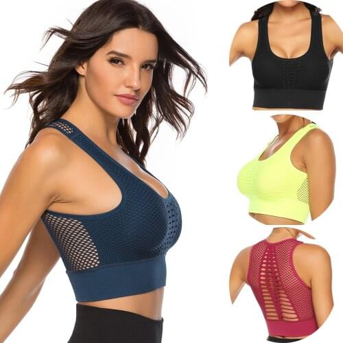 Hot Fitness Womens T-shirts Sexy Mesh Sports Bra Vest Backless Solid Quick Dry Running Gym bra Tank Top