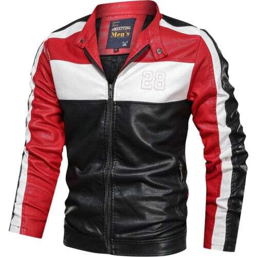 2019 autumn winter stand collar color patchwork leather jacket high quality men casual retro motorcycle jacket PU bomber jacket