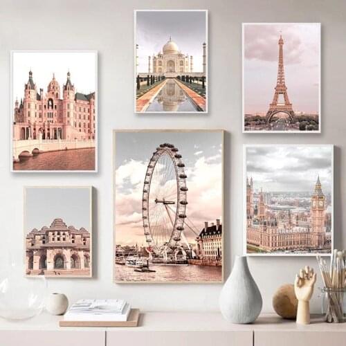 Famous Scenic Spot Wall Art Poster Print London Eye Paris Tower Canvas Painting Colosseum Red Square Decoration Home Picture