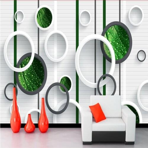 Beibehang Custom Wallpaper Wall Large Wallpaper Wall Sticker 3d Stereo Circle Green Leaf Rain Sofa TV Series Bedroom Backdrop