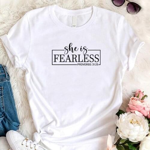She Is Fearless Proverbs 31:25 Religious T Shirt Women Cotton Graphic Tee Christian Jesus Church Fashion Tshirt Drophshipping