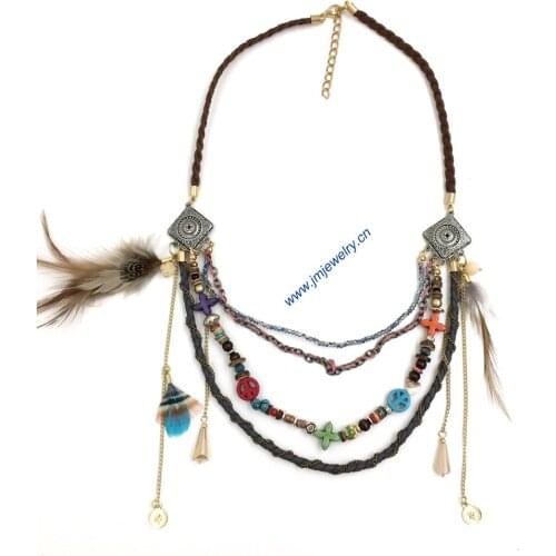 Jewelry wholesale Boho style beaded necklace statement Necklace fether tassel summer style for sea beach Bohemia collier