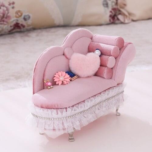 Lace Sofa Jewelry Box Organizer Display Storage Case for Rings Earrings Necklace, Home Tabletop Decoration(7.09x2.36x5.12 inch)