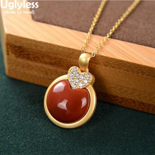 Uglyless Heart Missing a Corner Zircons Crystals Pendants for Women Heart-shape LOVE Gifts Agate Necklaces No Chains 925 Silver
