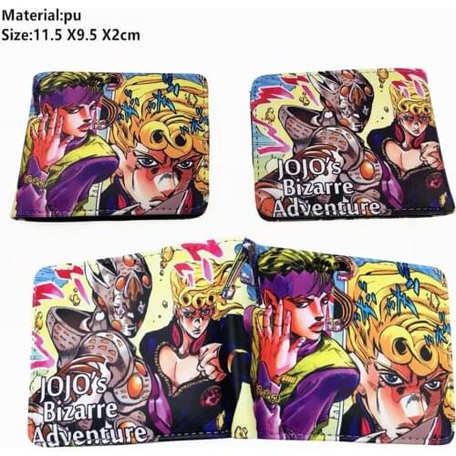 Anime JoJos Bizarre Adventure Pu Casual Wallet Boys Girls Coin Zip Pocket Bifold Photo Card Holder Layer Purse Leather Moneybag