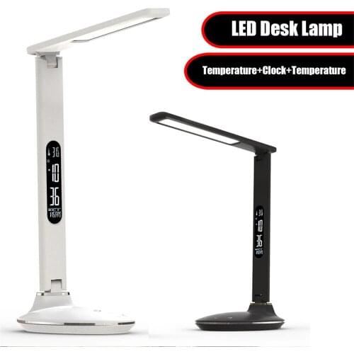 LED Desk Lamp Foldable Dimmable Touch Table Lamp With USB Charging Eye Protect Reading Light LCD Screen Calendar Alarm Clock