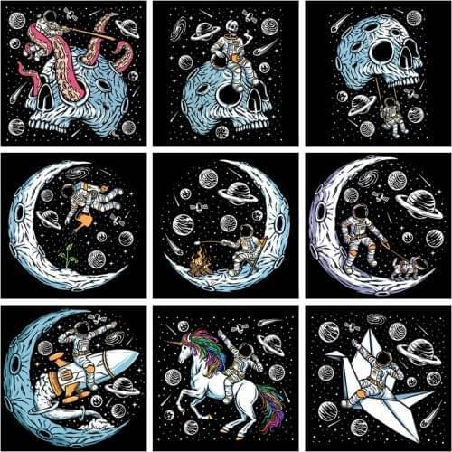 Iron on Transfer Astronaut Patch Moon Applique Heat Transfer Vinyl Space Patches Stickers Kids Stripes on Clothes Thermal Press