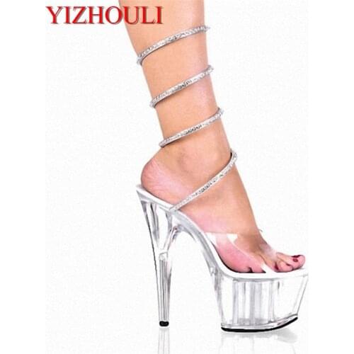 Super high heels 15cm high nightclub sexy crystal sandals, stage performance model runway womens Dance Shoes