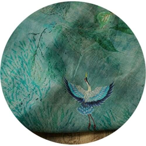 High quality ramie tissu Beautiful Fairyland printing patchwork High end dress cheongsam fabric