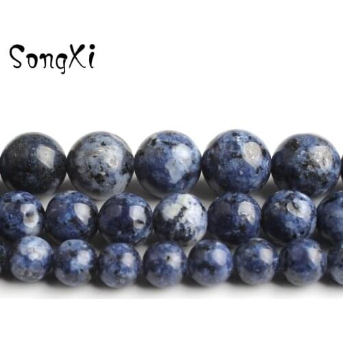 Natural Blue Spot Stone Jaspers Round Loose Beads for Jewelry Making Diy Bead Bracelet Necklace Jewellery 6 8 10mm 15 Inches