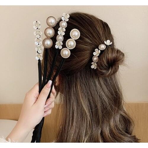 Lady Pearl Crystal Hair Pin Foldable Hair Rope Wedding Banquet Party Hair Accessories Fixed Hair Women Jewelry Hair Pin DIY Band