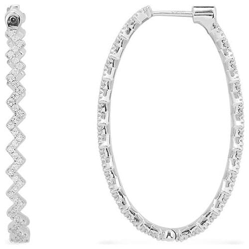 SLJELY Fashion Real 925 Sterling Silver Large White Zigzag Oval Hoop Earrings Micro Cubic Zirconia Women Luxury Brand Jewelry