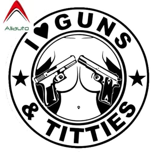 Aliauto Creative Car Stickers I Love Guns and Titties Auto Styling Vinyl Decal Waterproof for Motorcycle Smart Passat,14cm*14cm