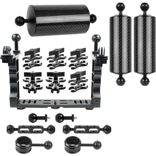 BGNING Dual Handheld Diving Bracket Tray Stabilizer Mount w/ 8inch Buoyancy Arm Butterfly Clip Clamp Kit for Gopro Action Camera