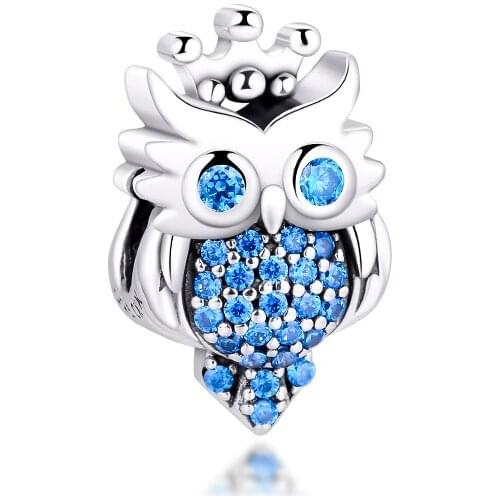 Glittering Owl Charm Genuine 925 Sterling Silver Beads for Women Jewelry Making DIY Fits Pandora Bracelet kralen berloques CK163