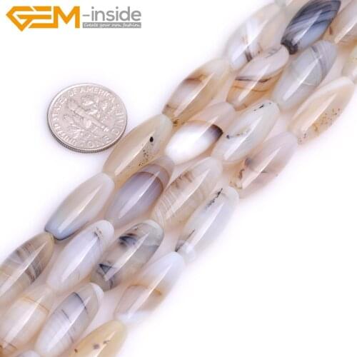 Gem-inside Selectable Size Natural Gray Rice Olivary Style Agates Stone Beads For Jewelry Making Bracelet Necklace 15inch DIY