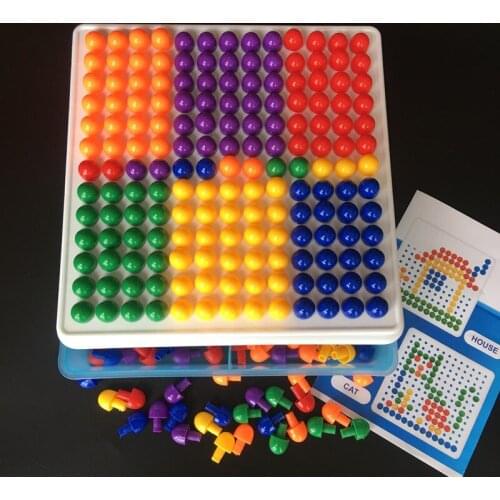 Kids 3D Puzzles Toy 240pcs Creative Mosaic Mushroom Button Nail Set Educational Toys For Children DIY Art Puzzle Toys For Baby