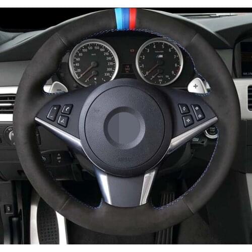 DIY Black Faux Leather Car Steering Wheel Cover For BMW E64 2004-2010 E60 E61 (Touring) 530d E63 2003-2010