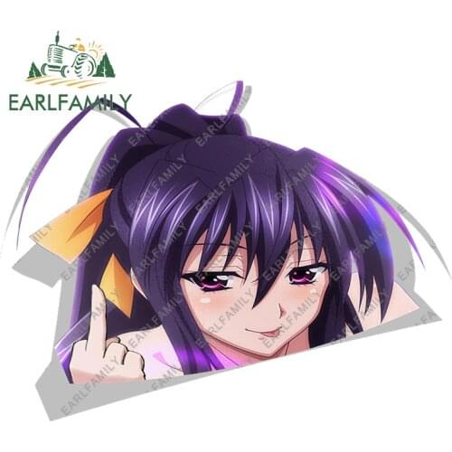 EARLFAMILY 13cm x 9.4cm For High School DxD Himejima Akeno Peek Funny Car Stickers Caravan Decal Graffiti Anime Vinyl Car Wrap