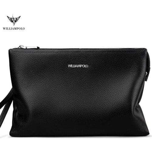 WilliamPOLO Brand Soft Genuine Leather Wallet Envelop Clutch Anti-theft Wristlet Handbag For Glasses Phone Cards Large Capacity